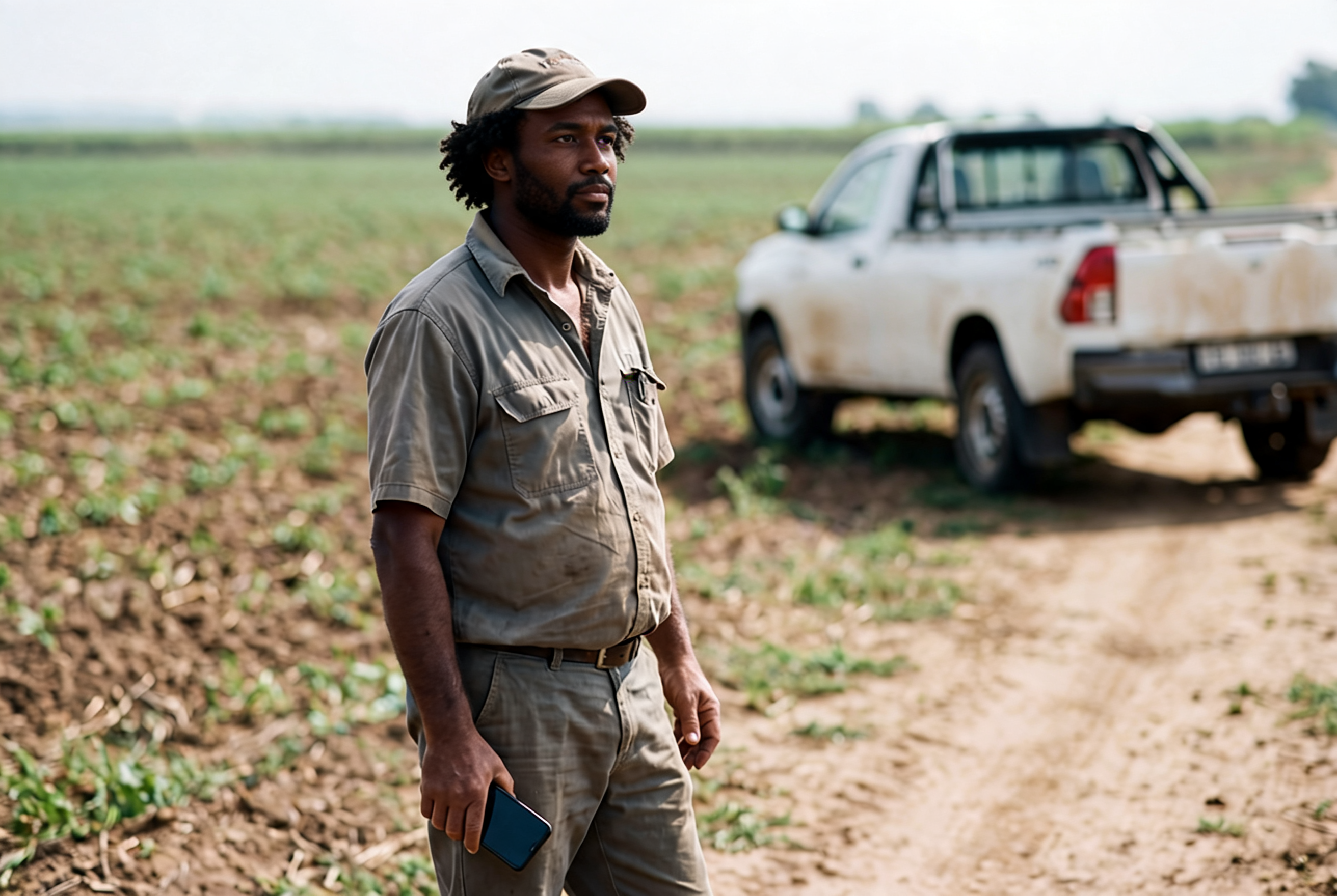 A South African commercial farmer at the edge of a maize block
